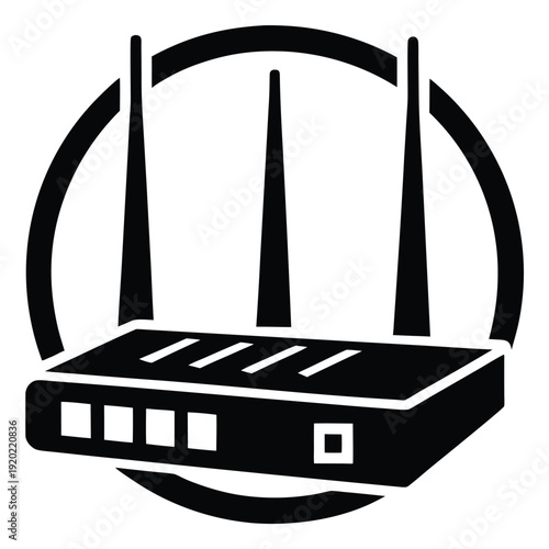 Set of four wireless router icons in different artistic styles including hand-drawn sketch, simple line art, solid glyph, and flat color for representing internet connectivity