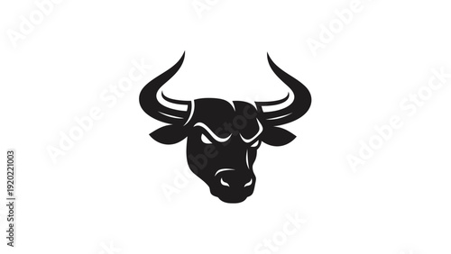 Stylized Black Bull Head with Horns on White Background.