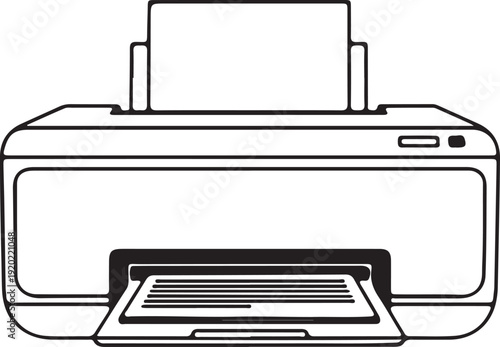 "Printer vector illustration showing office device with paper tray and output sheet symbolizing printing, documents, and workplace technology"