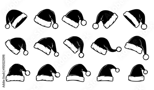 Title:
Black Santa hats silhouette collection with festive Christmas and New Year cap designs
