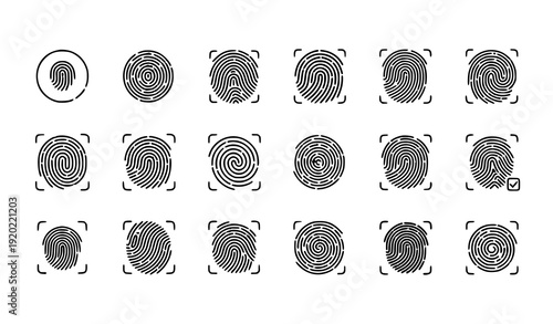 Title:
Fingerprint vector icon set with biometric scan symbols and personal identity verification collection