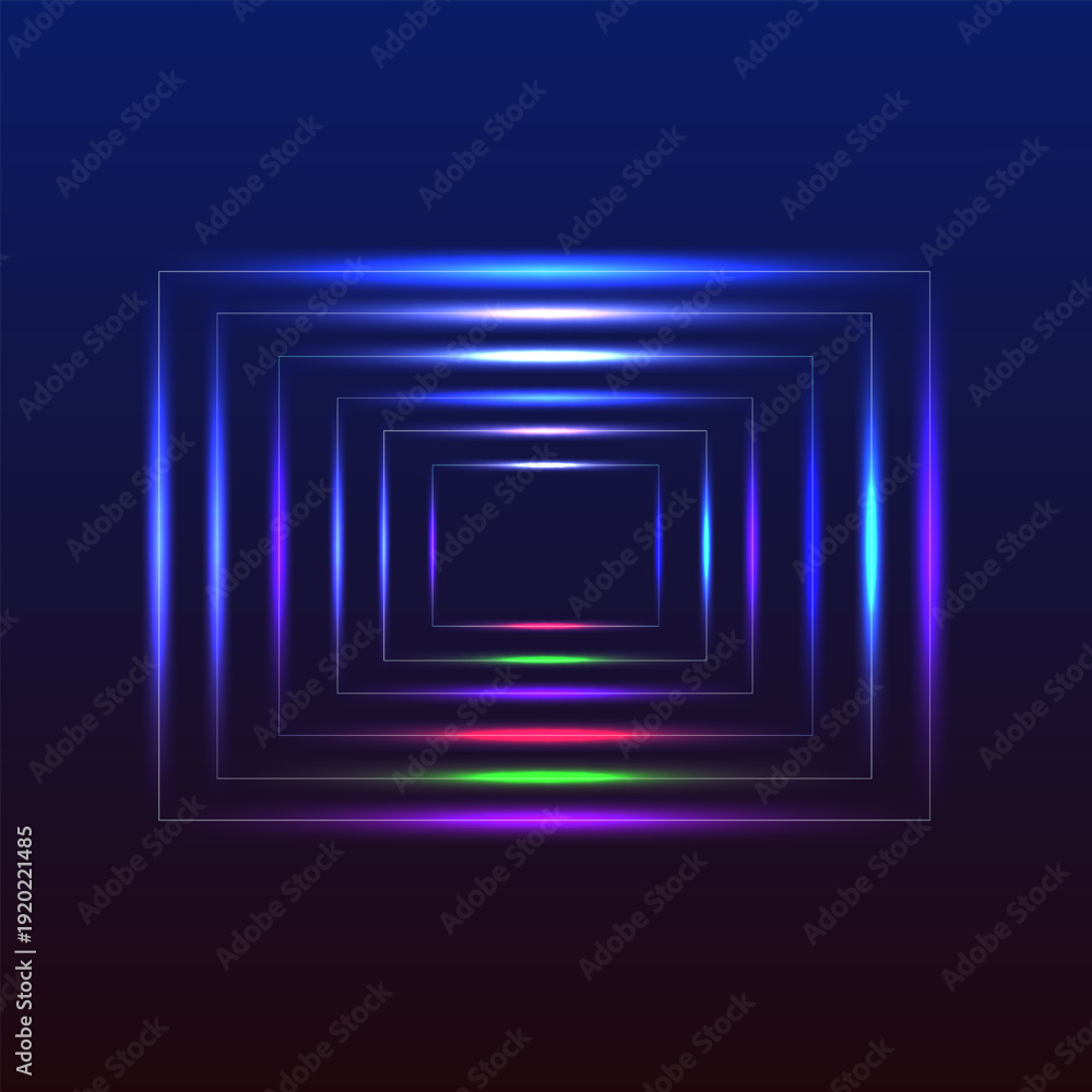 Fototapeta premium Futuristic glowing geometric tunnel with vibrant neon edges on a dark background.