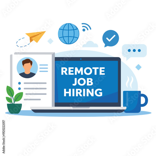 Remote job hiring concept with laptop and resume