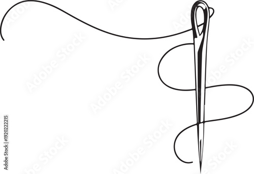 Flat Vector Design of a Professional Tailor Needle with Curved Thread for Sewing Symbols