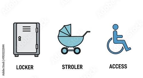 Simple icons representing daily life objects and accessibility from a straightforward viewpoint