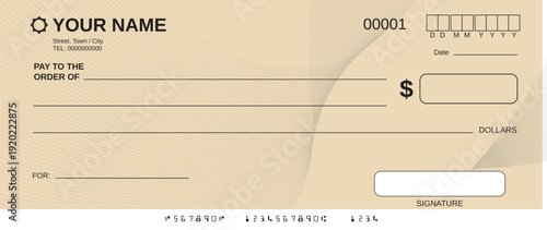 Blank cheque for managing finances, Blank Personal Cheque, Payment by cheque concept.
