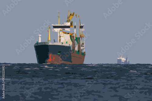 MARITIME TRANSPORT - The ship is sailing along the seaway