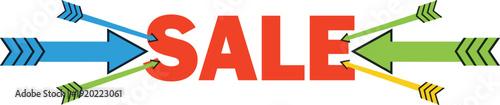 Vibrant sale sign with colorful arrows pointing in different directions