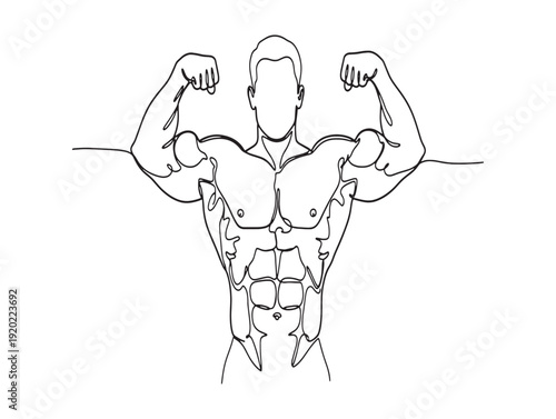 A muscular man flexing his biceps and abdominal muscles in a confident pose