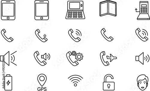 Set of black and white representing technology and communication devices