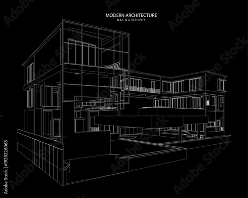 3d wireframe of building. sketch design.Vector
