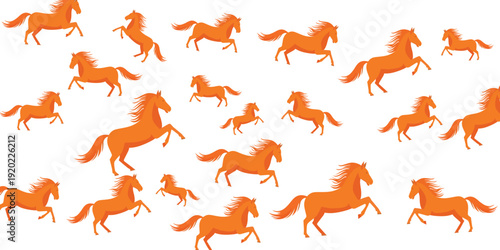 Pattern of dynamic orange horse silhouettes in various poses symbolizing Chinese Zodiac Year of the Horse 2026