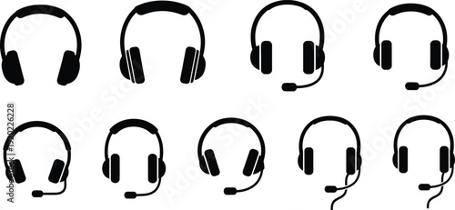 Ten Black and White Headset in Various Styles headphones