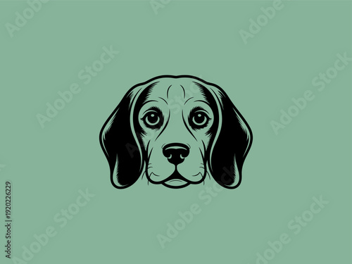 A striking black silhouette of a beagle s head against a soft muted green background