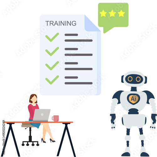 AI Robot Business Analytics Illustration with Digital Dashboard and Team Collaboration Automation