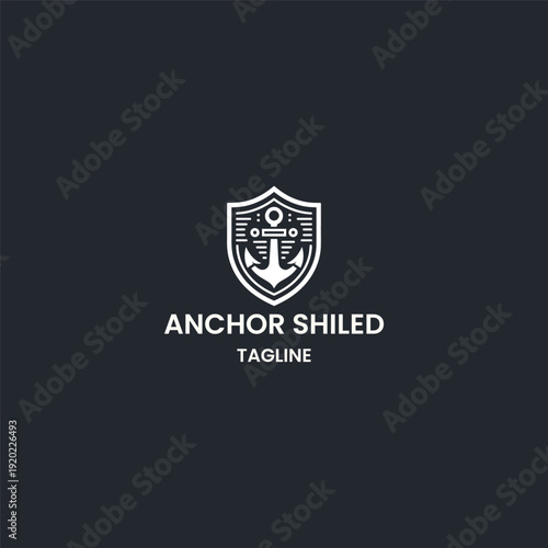 Anchor shield logo style icon design template vector illustration