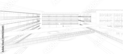 3d wireframe of building. sketch design.Vector