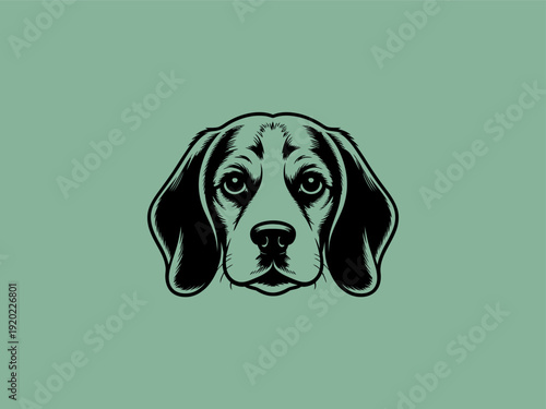 A striking graphic portrait of a beagle s head against a muted teal background