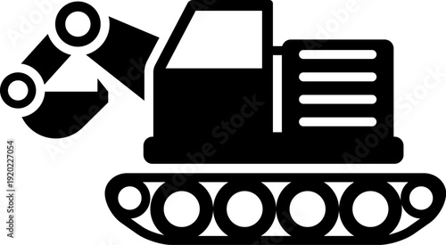 Black excavator icon heavy machinery symbol for construction and industry simple flat vector illustration isolated on white background
