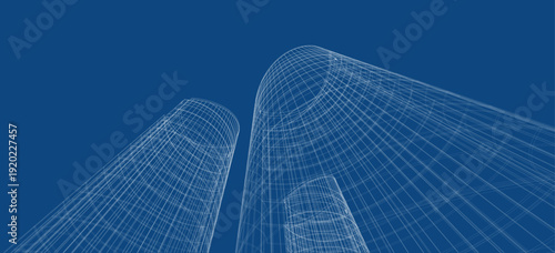 3d wireframe of building. sketch design.Vector