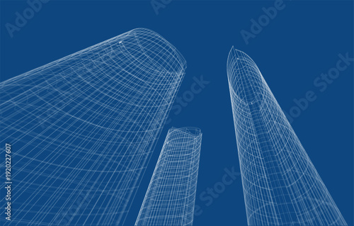 3d wireframe of building. sketch design.Vector