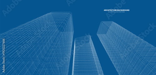 3d wireframe of building. sketch design.Vector