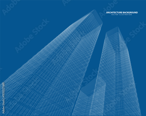 3d wireframe of building. sketch design.Vector