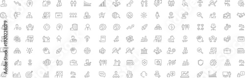 Business icons Set. Business and Finance web icons in line style, Set business, banking and finance icons set glyph blue. Editables stroke. Vector illustration