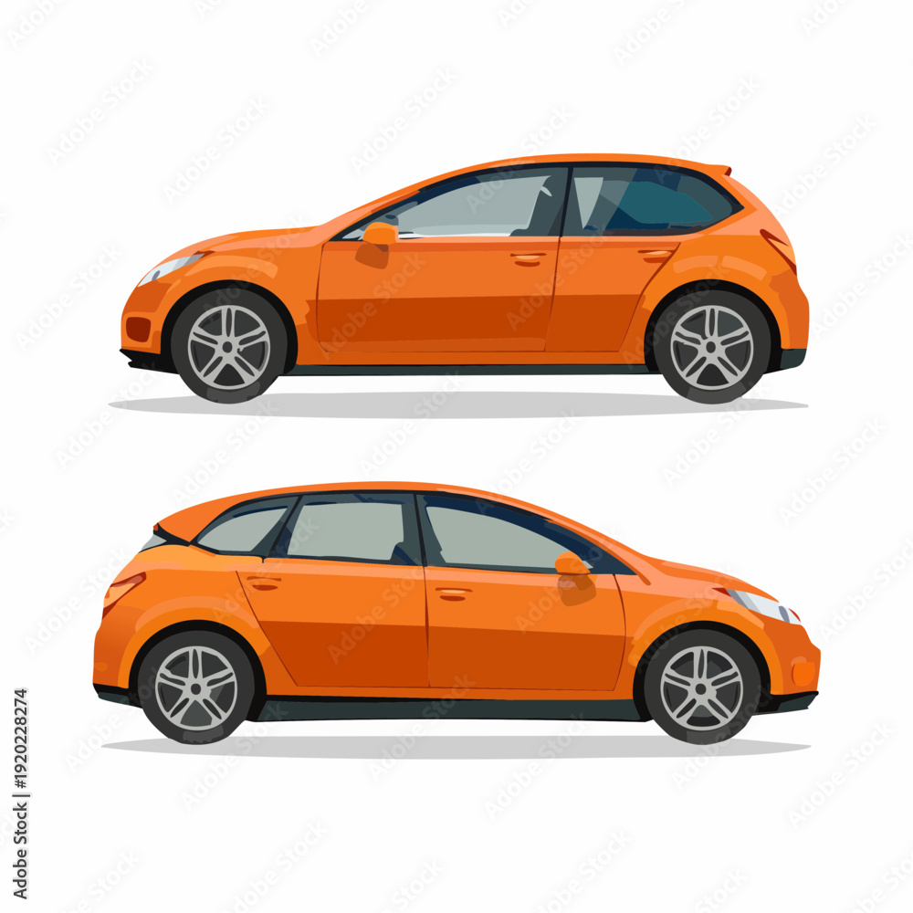 Obraz premium Orange hatchback car two angle