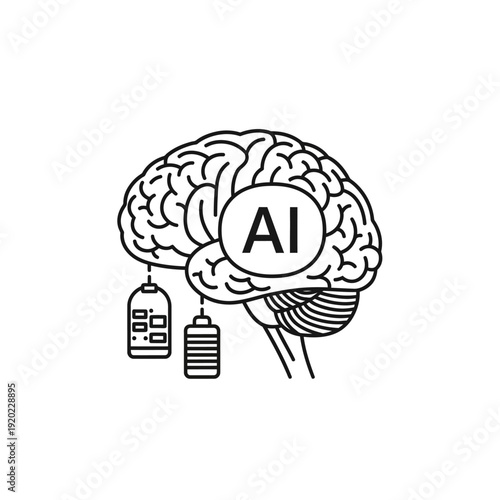 Artificial Intelligence Brain with Syringes Illustration.