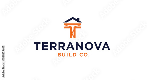 Terranova Build Co. Letter T Logo Forming a House Roof Shape on Isolated White Background