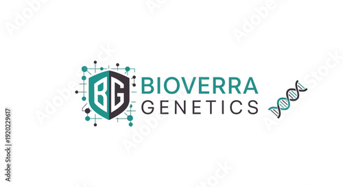 Bioverra Genetics Hexagon Logo with Circuit Pattern and DNA Double Helix Symbol on Isolated White Background