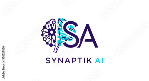 Synaptik AI Logo with Brain Icon and 'SA' Letters, Artificial Intelligence and Technology Branding on an isolated white background