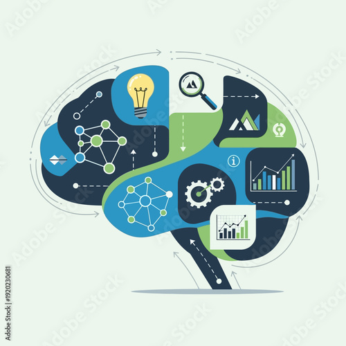 Human Brain with Data Analysis and Innovation Symbols.