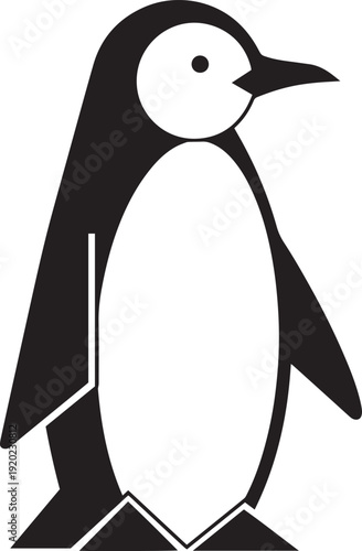 Black and white of a penguin with a white belly and face bird animal simple