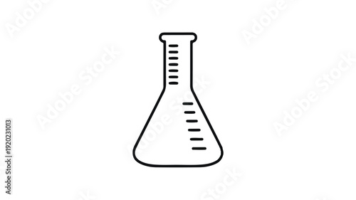 Minimalist black outline icon of a conical laboratory flask, essential scientific glassware for chemistry experiments, research, and educational applications
