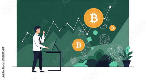Global Cryptocurrency Market Growth Businessman Analyzing Digital Finance Trends and Investment Opportunity