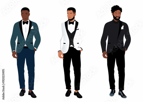 Three stylish african american men in formal attire and suits