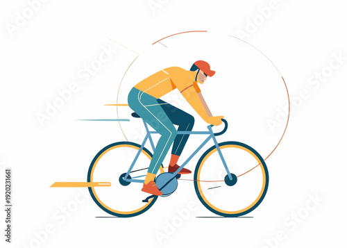 A cyclist in motion illustrated with a minimalist and modern aesthetic