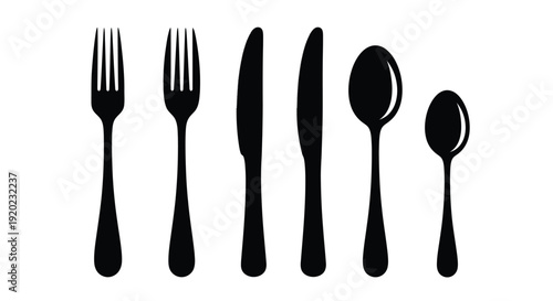Black cutlery set illustration against a white background a dark silhouette