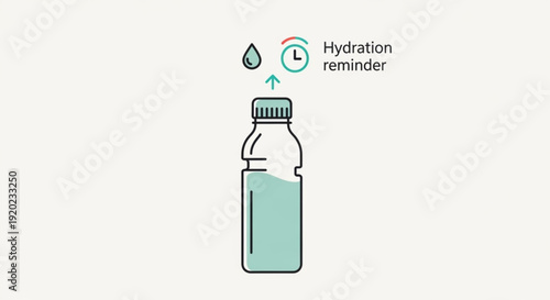 Hydration reminder concept with water bottle and clock icon for healthy daily routine and wellness