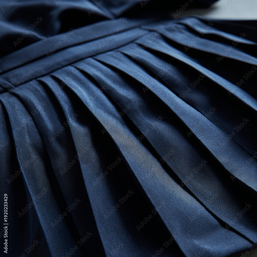 Fototapeta premium Dark blue pleated satin skirt with elegant folds and smooth texture