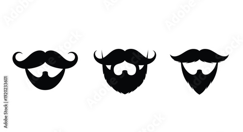Three distinct mustache and beard shapes in black silhouette