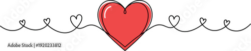 Continuous Line Red Heart with Decorative Small Hearts Romantic Love Concept Minimal Vector Illustration