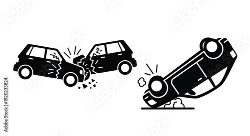 Two cars colliding in a dramatic crash depicted as a silhouette