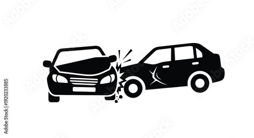 Two cars colliding in a dramatic impact black and white silhouette