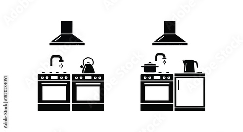 Black kitchen appliance icons with stove and sink a graphic silhouette