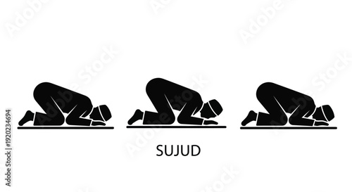 Three figures in prayer depicted in a striking black silhouette