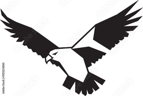 Geometric black falcon bird in flight with wings spread wide falcon bird silhouette geometric falcon