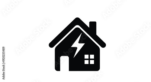 A black house icon with a lightning bolt simple silhouette